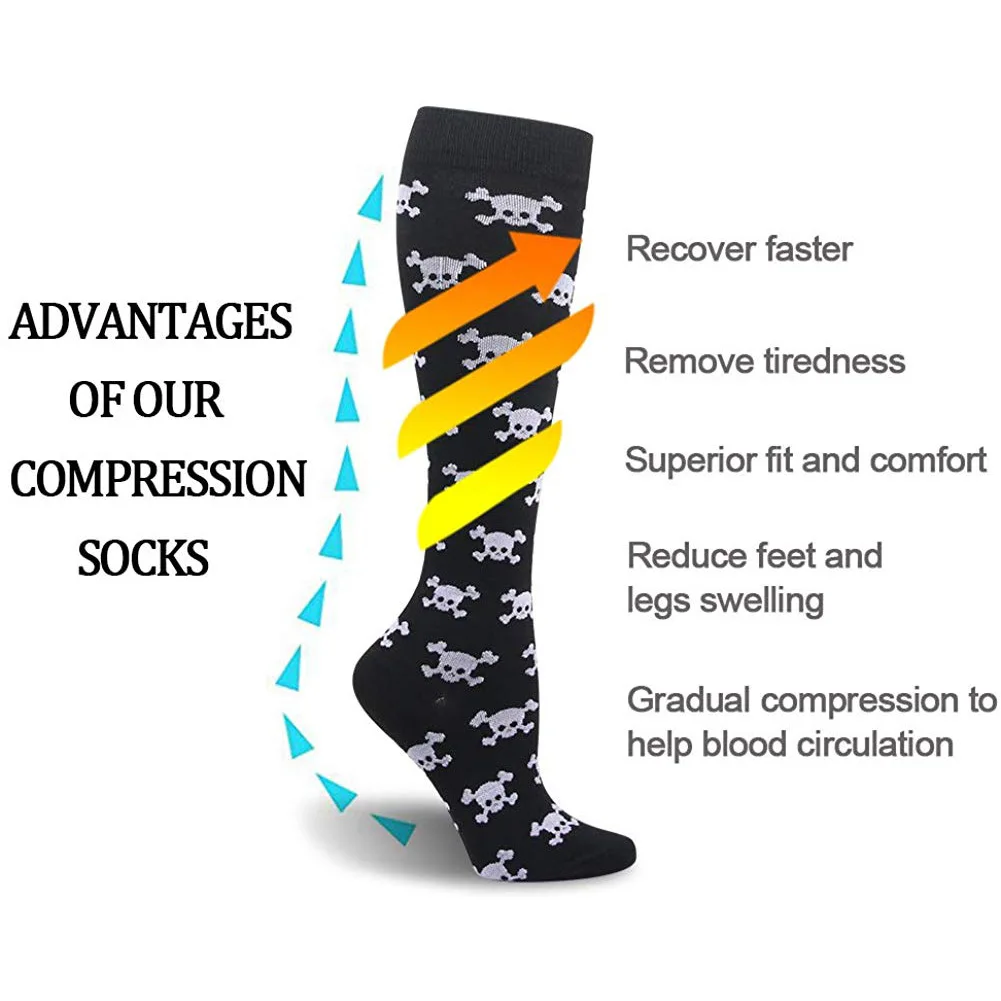 Compression Socks Halloween Skeleton Pumpkin Stockings Varicose Diabetes Anti Fatigue Bicycle Running Natural Hiking Cycling New