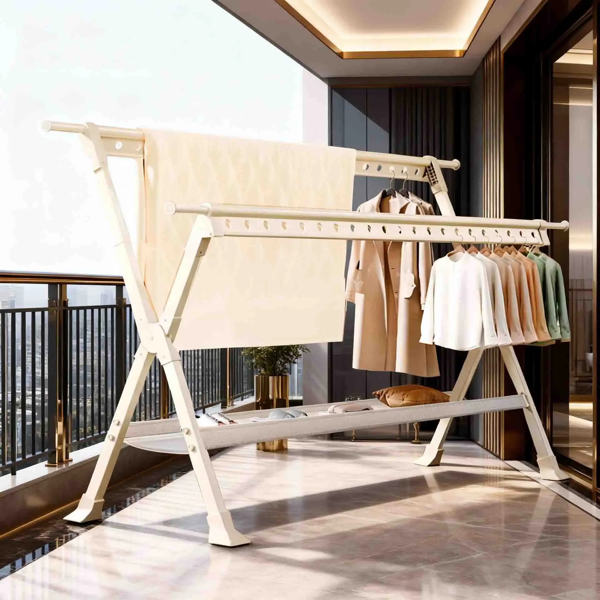 Foldable X Shape Aluminum Alloy  Clothes Drying Rack Indoor Outdoor Expandable  Heavy Duty Portable Garment Stand