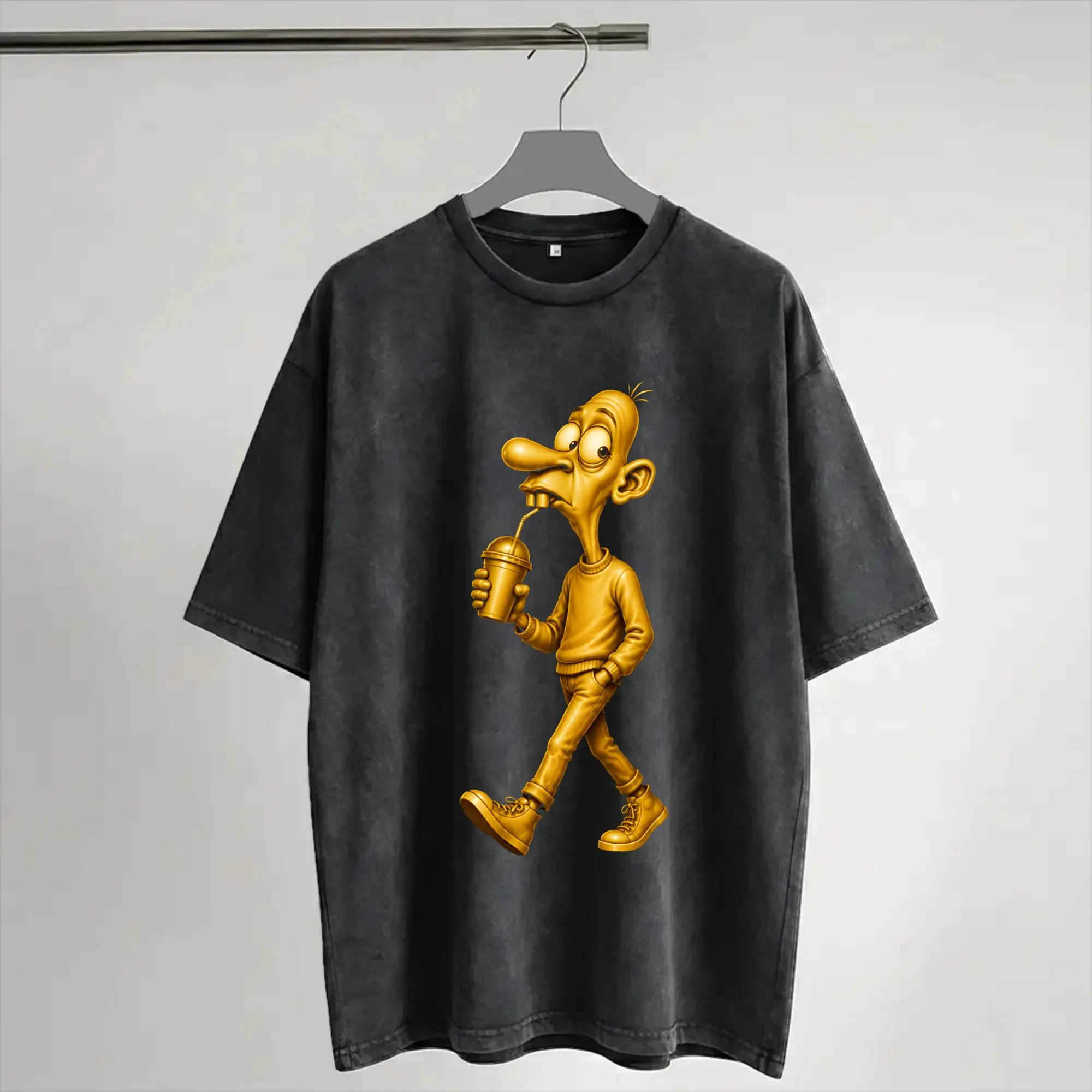 Golden Neegy Meme Funny Internet Brainrot Gen Z Humor Washed T Shirt Streetwear Hip Hop Casual T-Shirts  Tees for Men Women