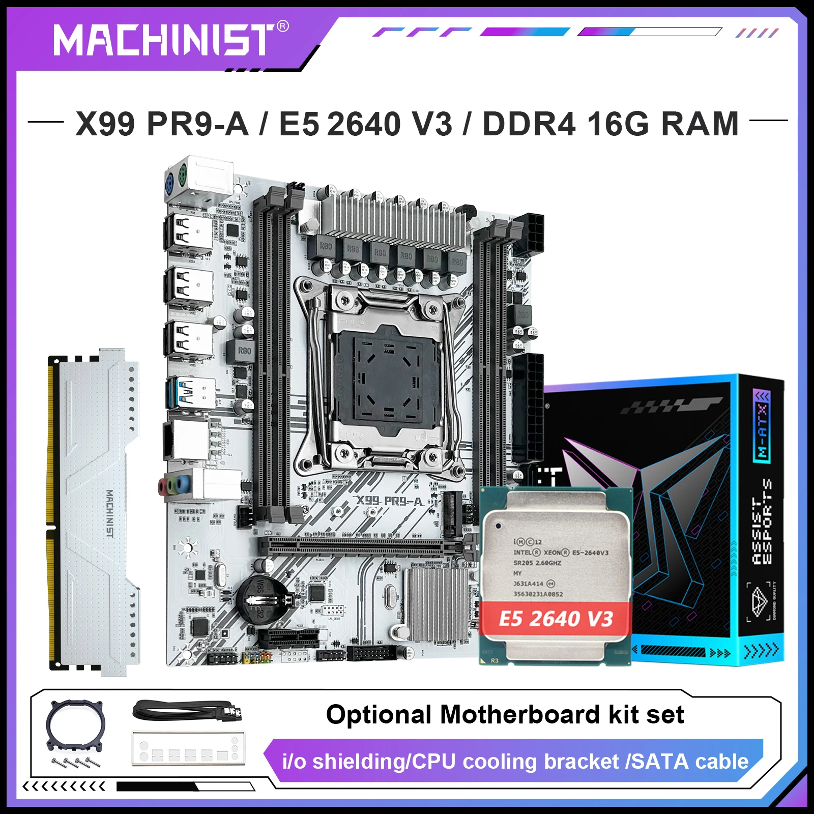 

MACHINIST X99 PR9-A optional Motherboard Kit set Intel Xeon E5 2640 V3 LGA 2011-3 CPU And DDR4 16GB ECC RAM USB3.0