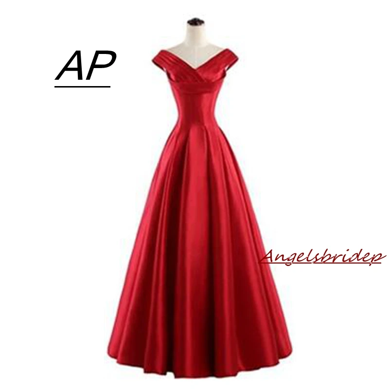 

ANGELSBRIDEP 2 STORE New Long Red Prom Dresses Vestidos De Fiesta A-line Cap Shoulder Satin Vintage Robe De Bal Party Gowns