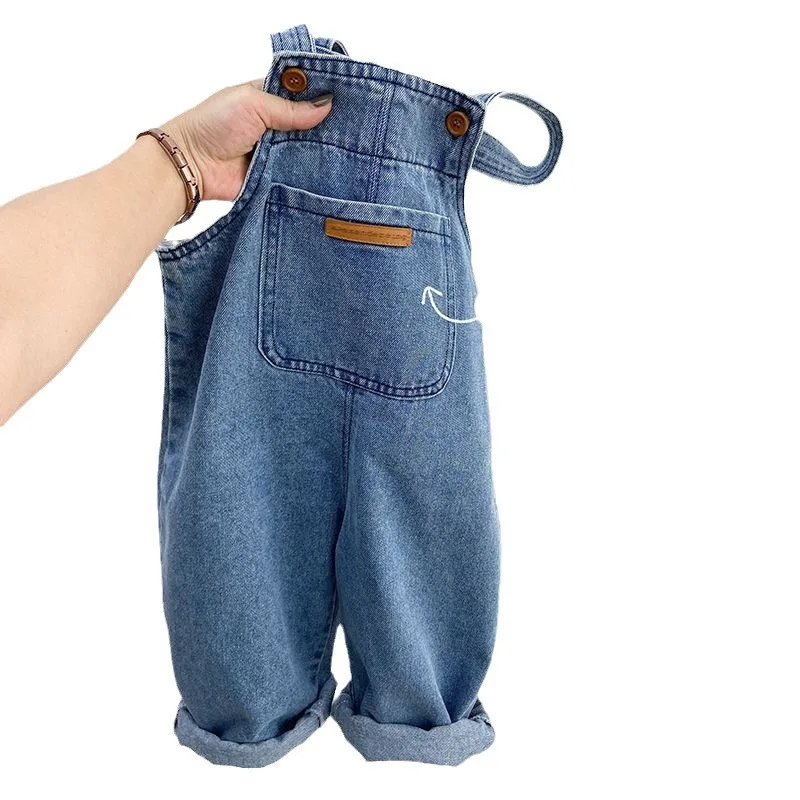 2024 Autumn Toddler Boy Denim Overalls Cotton Big Pocket Baby Boys Strappy Pant Solid Versatile Baby Boy Jeans Suspender Outfits