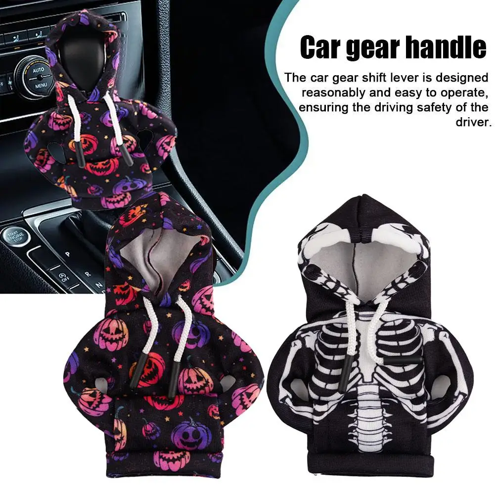 Universal Halloween Pumpkin Skull Car Gear Shift Lever Cover Hoodie Car Shift Sweater Lever Change Gear Car Interior Decoration