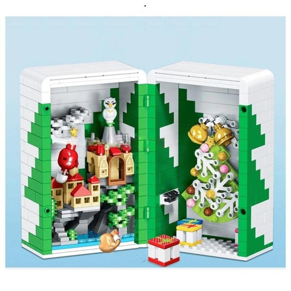 

MOC зимняя рождественская подарочная коробка, набор строительных блоков, праздничная елка, книга, идея, игрушки для детей, подарки на день рождения, праздник, особый день