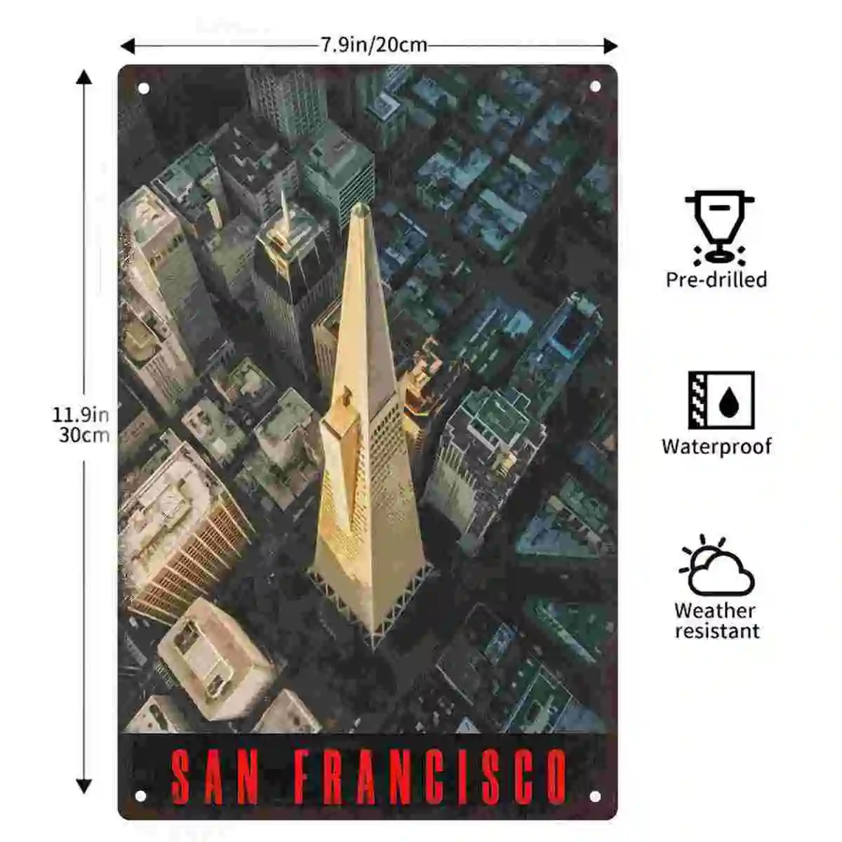 2D FLAT 1pc San Francisco Transamerica Pyramid City Skyline Metal Wall Sign Decoration for Home Garage Bedroom Porch And Garden