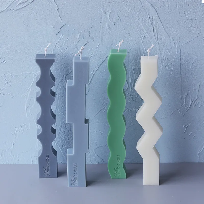 3D Long Strip Wavy Column Silicone Candle Mold Geometric Shaped Candles DIY Plaster Epoxy Soap Making Supplies Home Decor Crafts