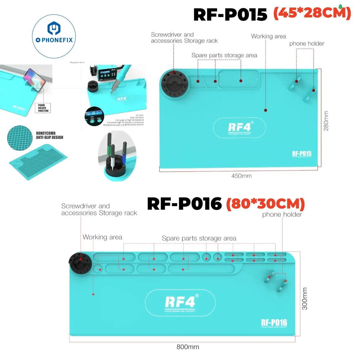 

RF4 RF-P015/P016 Soldering Station Mat Heat Resistant 500 ° Insulation Pad for Electronics Phone Tablet Silicone Repair Work Mat