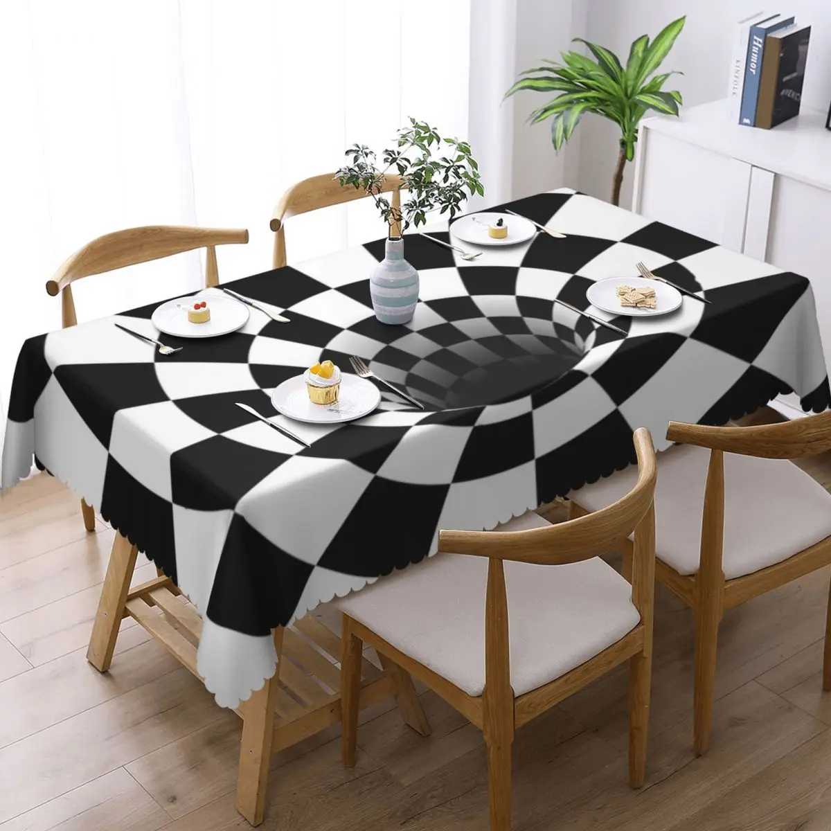 Optical Illusion Black Hole Checkerboard Rectangular Tablecloth Waterproof Table Cover Festival Party Decorations Table Cloth