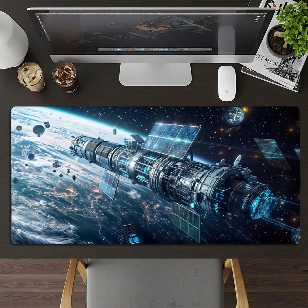 Dark Space Large Gaming Mouse Pad XXL Cosmic Satellite Deskmat Non-Slip Rubber Game Mouse Mat Computer Keyboard Mats Gamer