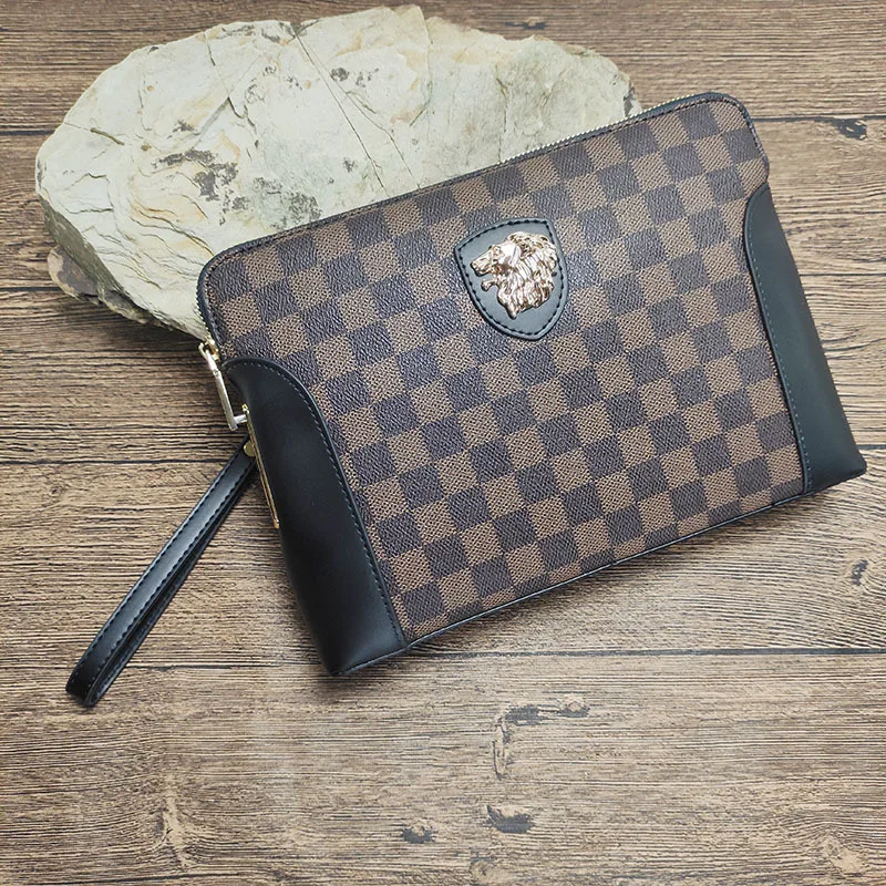 Lock Luxury Men Bag Large Capacity Business Men's Genuine Leather Handheld Luxury Woven Clutch Portable Fingerprint Unlock