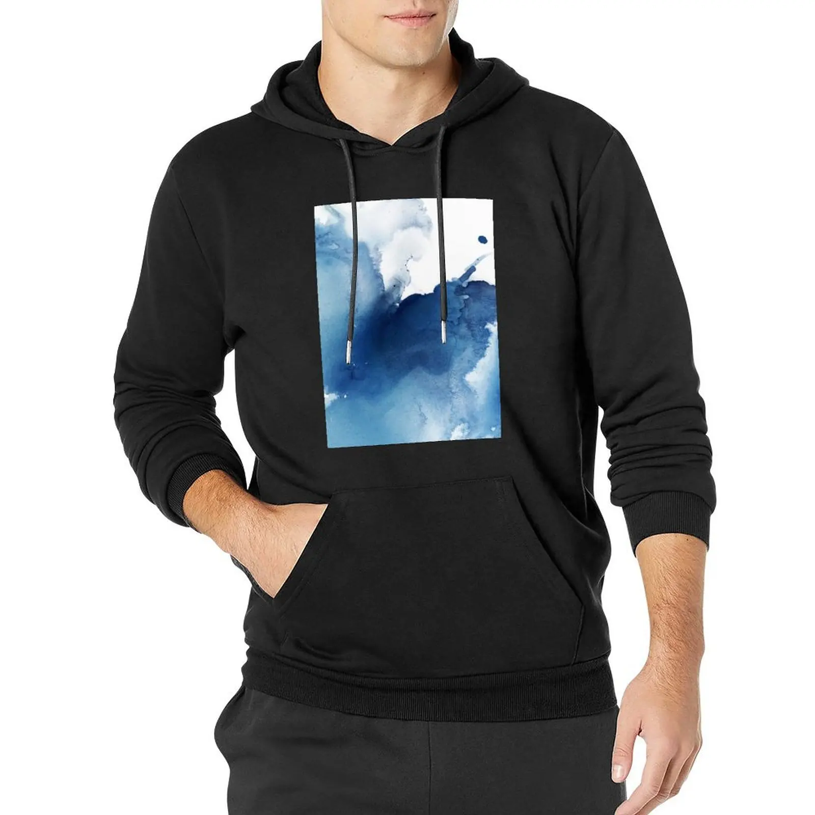 Indigo Blue Sea, Abstract Ink Painting Pullover Hoodie korean clothes aesthetic clothing new hoodies and sweatshirts