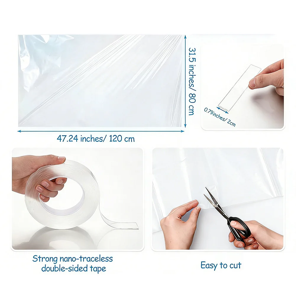 For Cars Temporary Window Film For Roadside Repairs Easy Installation Car Film Pre-cut Film 16.4 Ft Tape Roll Clear PVC