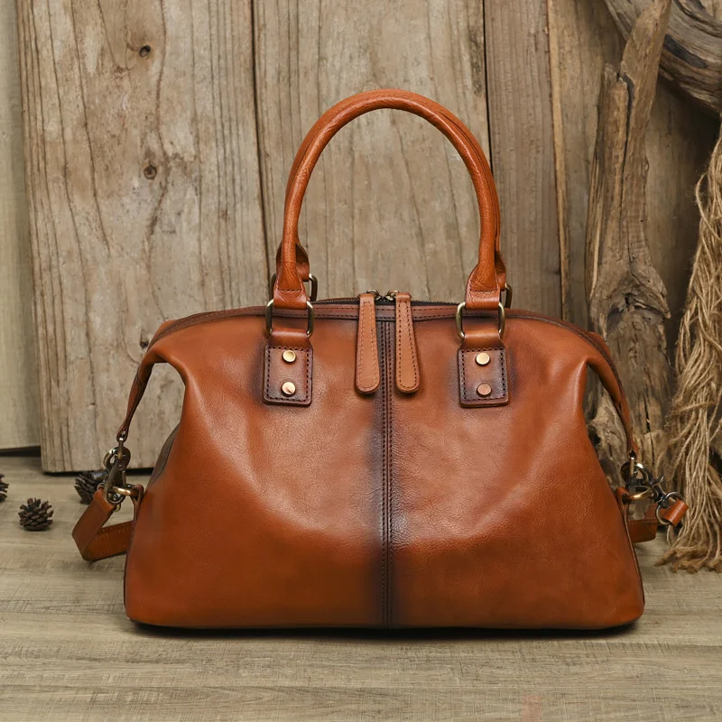 

Hanrted Tanned Leather oulder Crossbody Bag for Women Simple Retro Artistic National Sle Commuter Bag Soft Tote