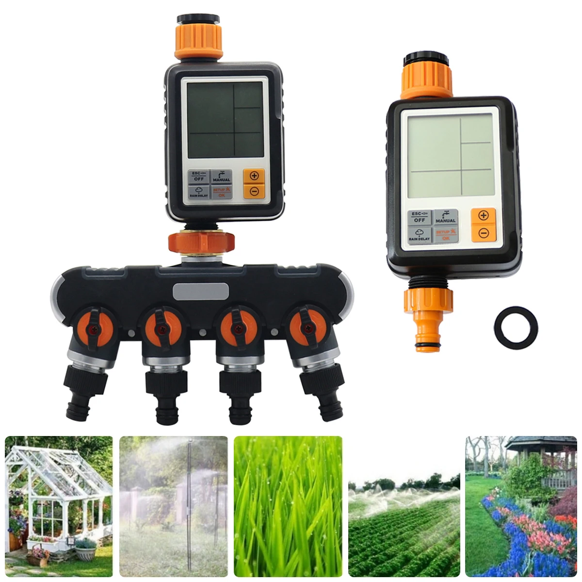 1 Set 1-in-4-outs Automatic Digital Electronic Water Timer 16mm Nipple Quick-Plug Garden Agriculture Irrigation Controller 1Pc