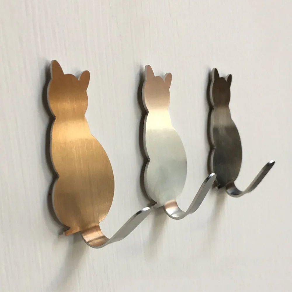 2pcs Self Adhesive Wall Hooks Cat Pattern Hangers for Bathroom Kitchen Stick on Wall Hanging Door Clothes Towel Racks Crochets