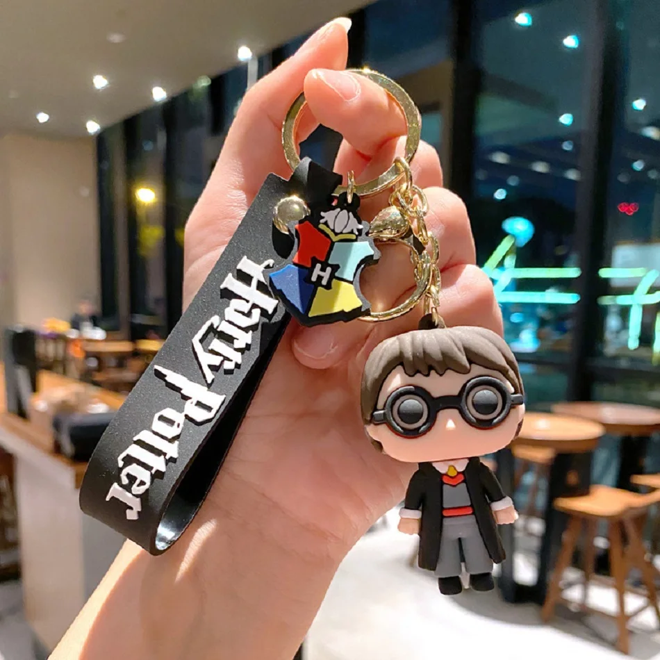 3D Harri Potter PVC Keychain Toy Dobby Hermione Granger Malfoy Ron Weasley Snape Action Figure Toys Party Cosplay PVC Key Ring