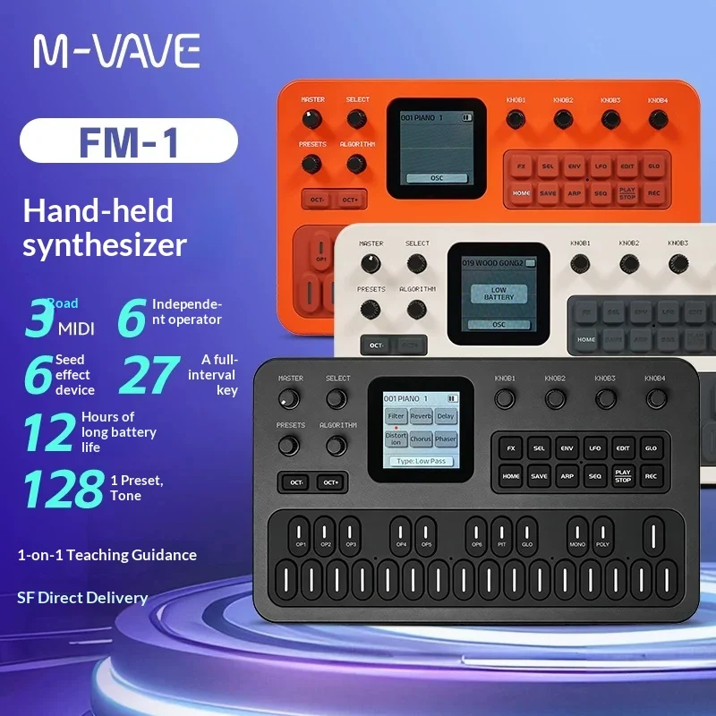 M-VAVE FM-1 Portable FM Synth Bluetooth Analog Modulator Keyboard 6-Operator 32-Algorithm Sequencer Arpeggiator Effect Processor