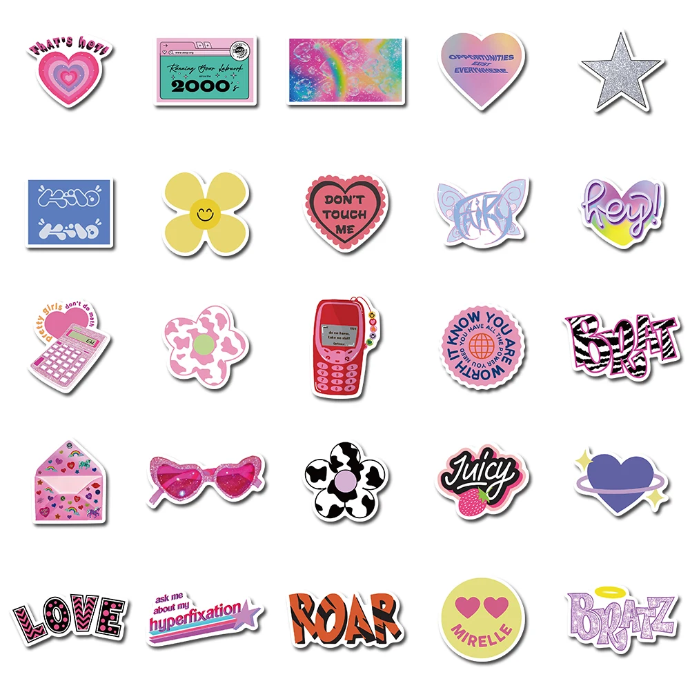 50PCS Y2k Love 90s Aesthetic Stickers Classic Vintage DIY Notebook Luggage Motorcycle Laptop Refrigerator Graffiti Decals