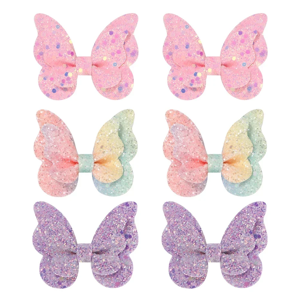 20Pcs 2.7\'\' Shiny Butterfly Bows Hair Clips for Girls Glitter Hairpins Hairgrip Headwear Kids Hair Accessories Wholesale