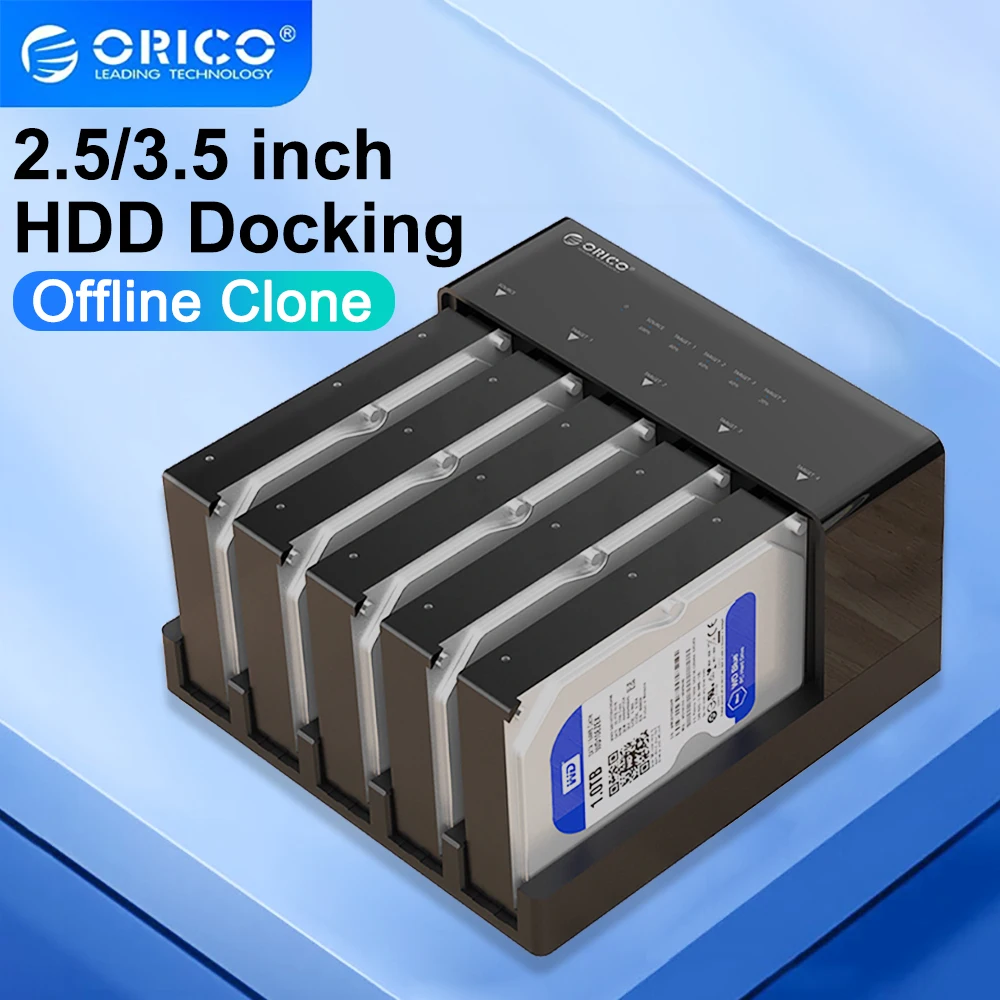 ORICO 5-bay dockingstation voor harde schijf SATA naar USB 3.0 HDD-dockingstation met offline kloonfunctie voor 2,5/3,5 inch HDD/SSD