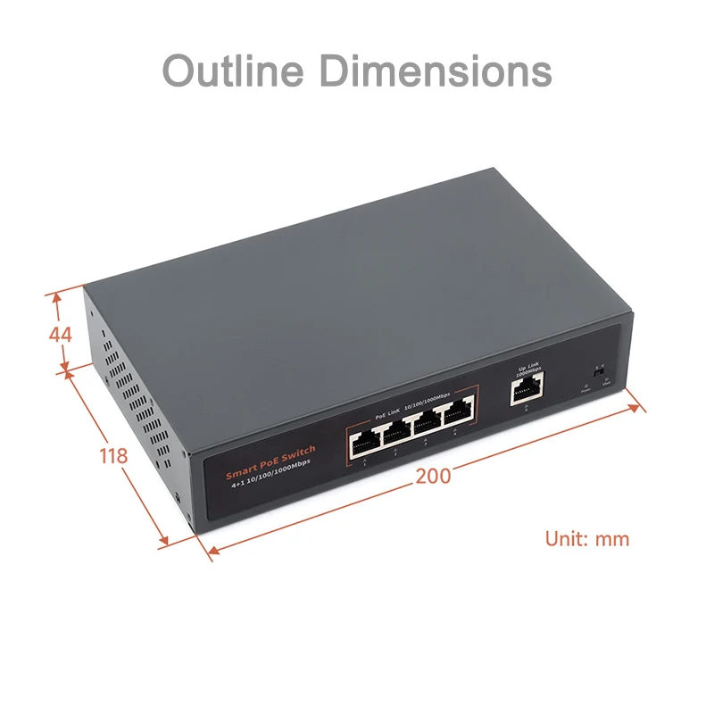 Comutador Gigabit Ethernet de Alta Velocidade, 4x Portas PoE, Porta Ethernet de Auto-Negociação, RJ45 para RPi, 120W, 10 m, 100 m, 1000m