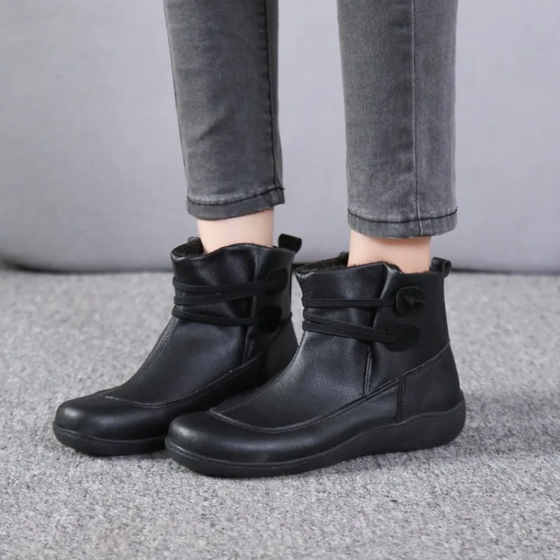 Women Boots 2024 Autumn/winter New Flat Bottom British Style Soft Sole Comfort Non Slip Plus Size 43 Cotton Boots Short Boots