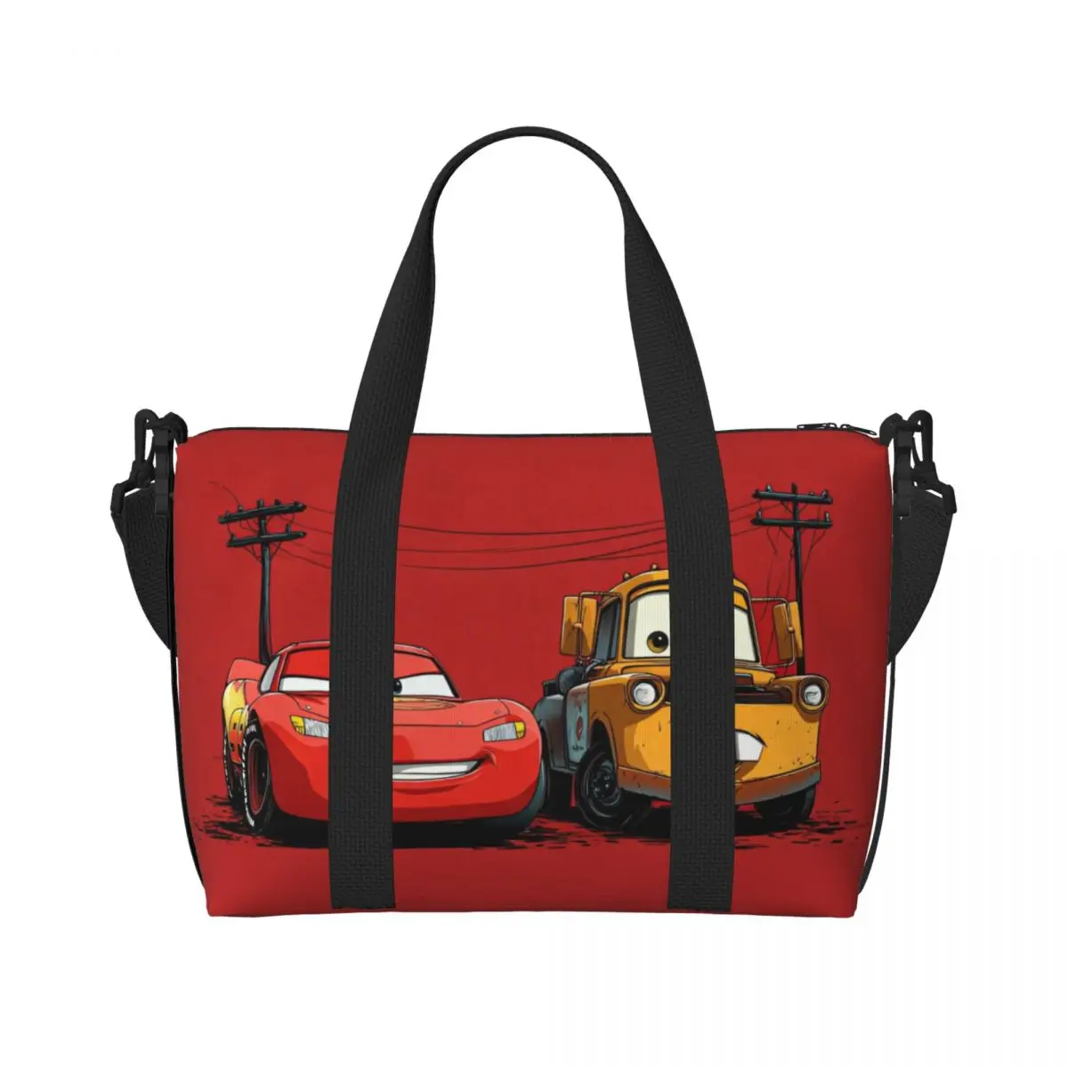 Custom Lightning Car M-McQueen Tote Bag Women Large Capacity Cartoon Beach Gym Shoulder Travel Bag