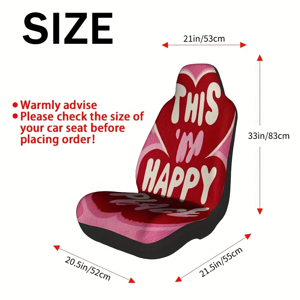 Set Of 2, Featuring A Pink And Red Heart Design For Car Covers, Easy To Wash And Long-Lasting, Suitable For The Front Seats Of C