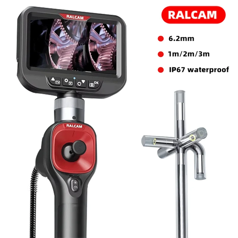 Ralcam 6.2mm Endoscopic Camera, 360° Rotatable, 4.3" HD 720P, Lightweight Inspection Camera with 6 LED Lights, IP67 Waterproof