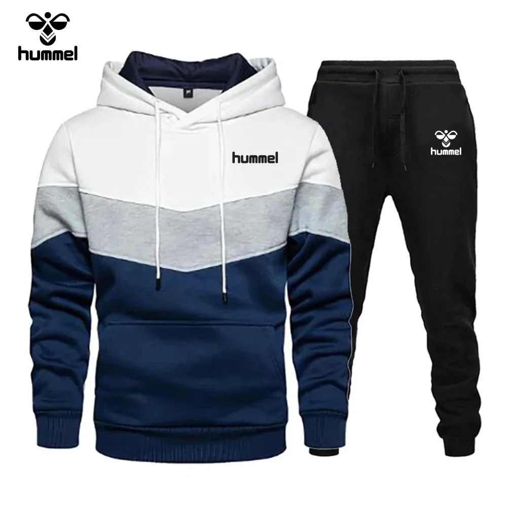 New Brand HUMMEL Men\'s Clothing Sweatshirt Suit Autumn and Winter Hoodie + Trousers Men\'s Sweatshirt Cardigan Two-piece Set