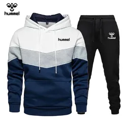 New Brand HUMMEL Men's Clothing Sweatshirt Suit Autumn and Winter Hoodie + Trousers Men's Sweatshirt Cardigan Two-piece Set