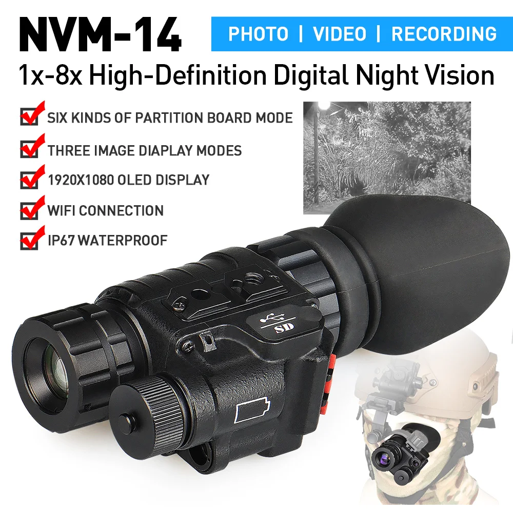 

Factory EAGLEEYE Tactical NVM-14 Night Vision Scope 1X-8X IR Digital Night Vision Monocular For Airsoft And Helmet HK27-0033