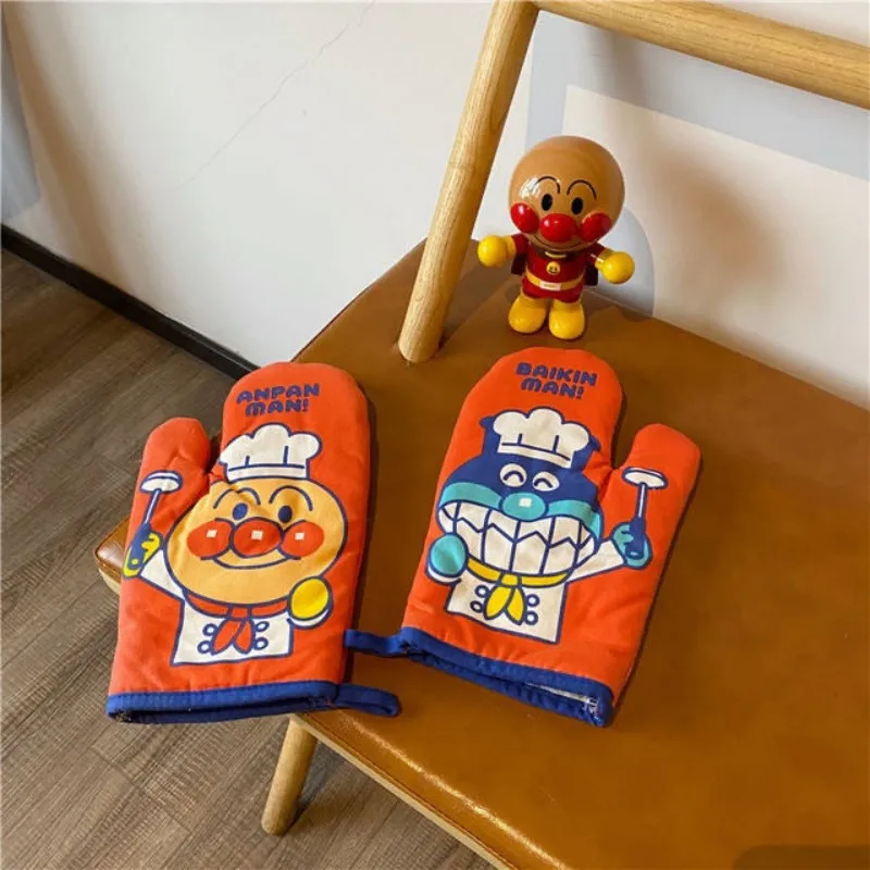 Anpanman Microwave Oven Glove Cotton Insulated Baking Heat Double-Sided Printed Resistant Gloves Oven Mitts Cute Kitchen Tool