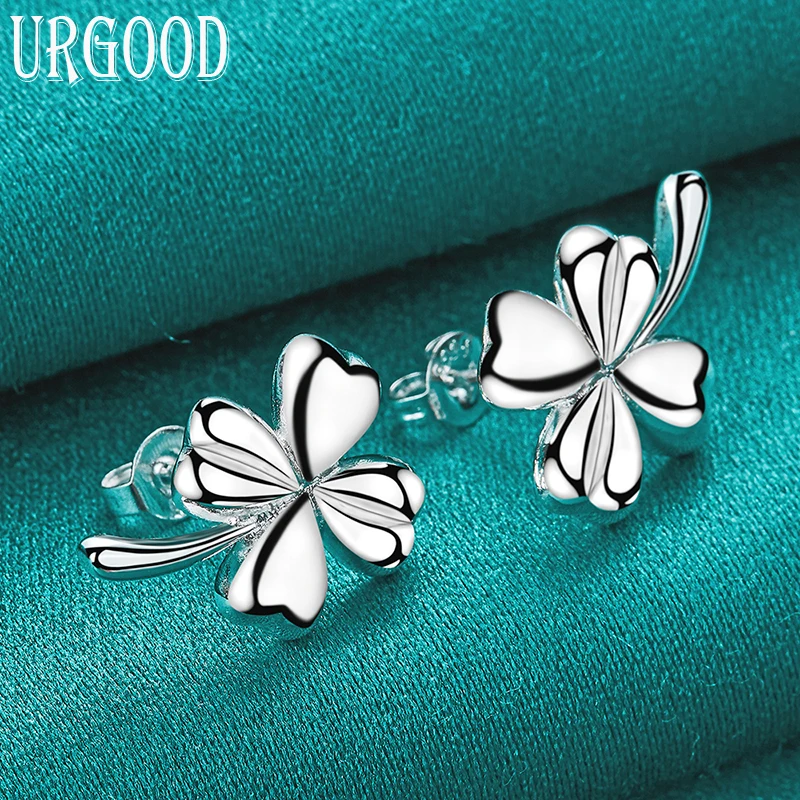 

925 Sterling Silver Four-Leaf Clover Stud Earrings For Women Party Engagement Wedding Fashion Jewelry Gift