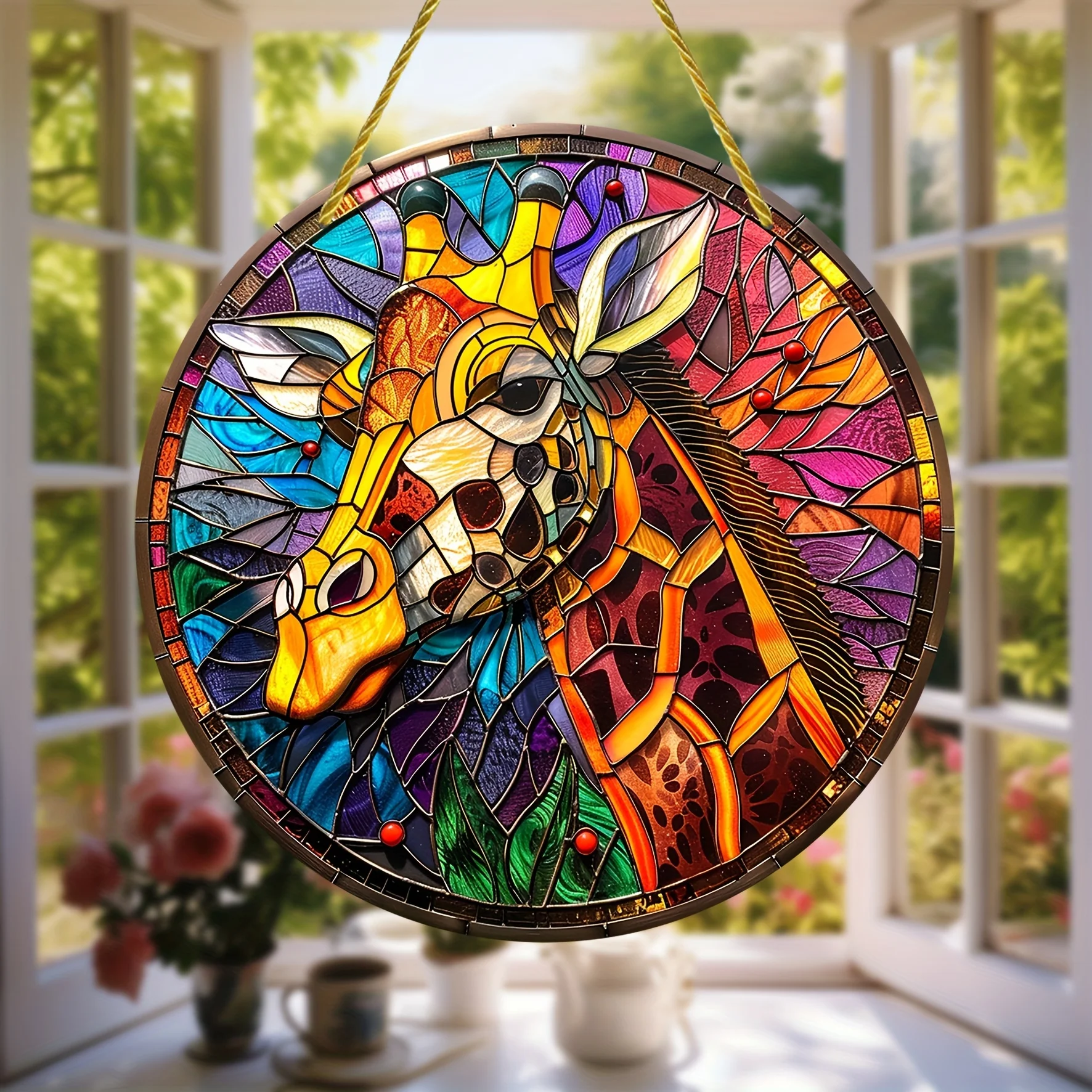 Giraffe Suncatcher,Stained Window Hanging,Acrylic Sign,Gifts For Women,Festival Decor,Round,Porch,Wall,Home,Room Decor