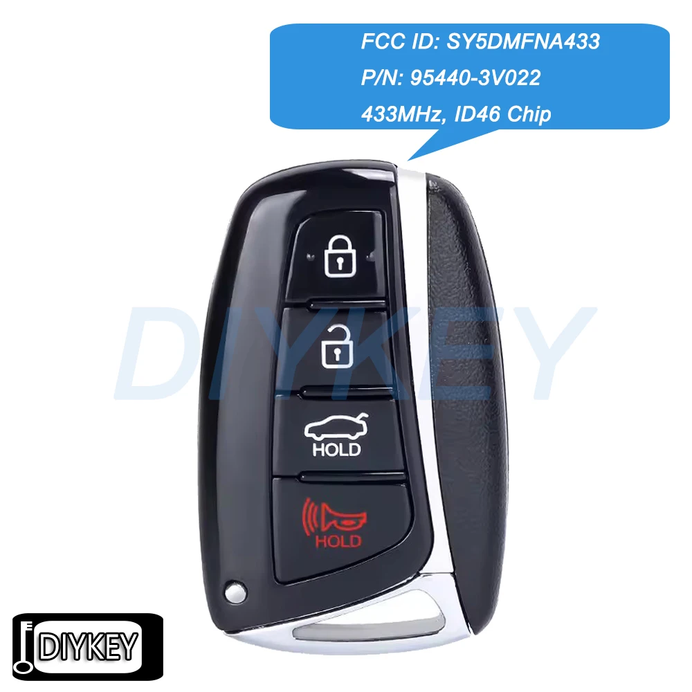 4 Buttons Smart Remote Car Key With 433MHz ID46 Chip for Hyundai Azera 2015 2016 2017 FCC ID: SY5DMFNA433, P/N: 95440-3V022