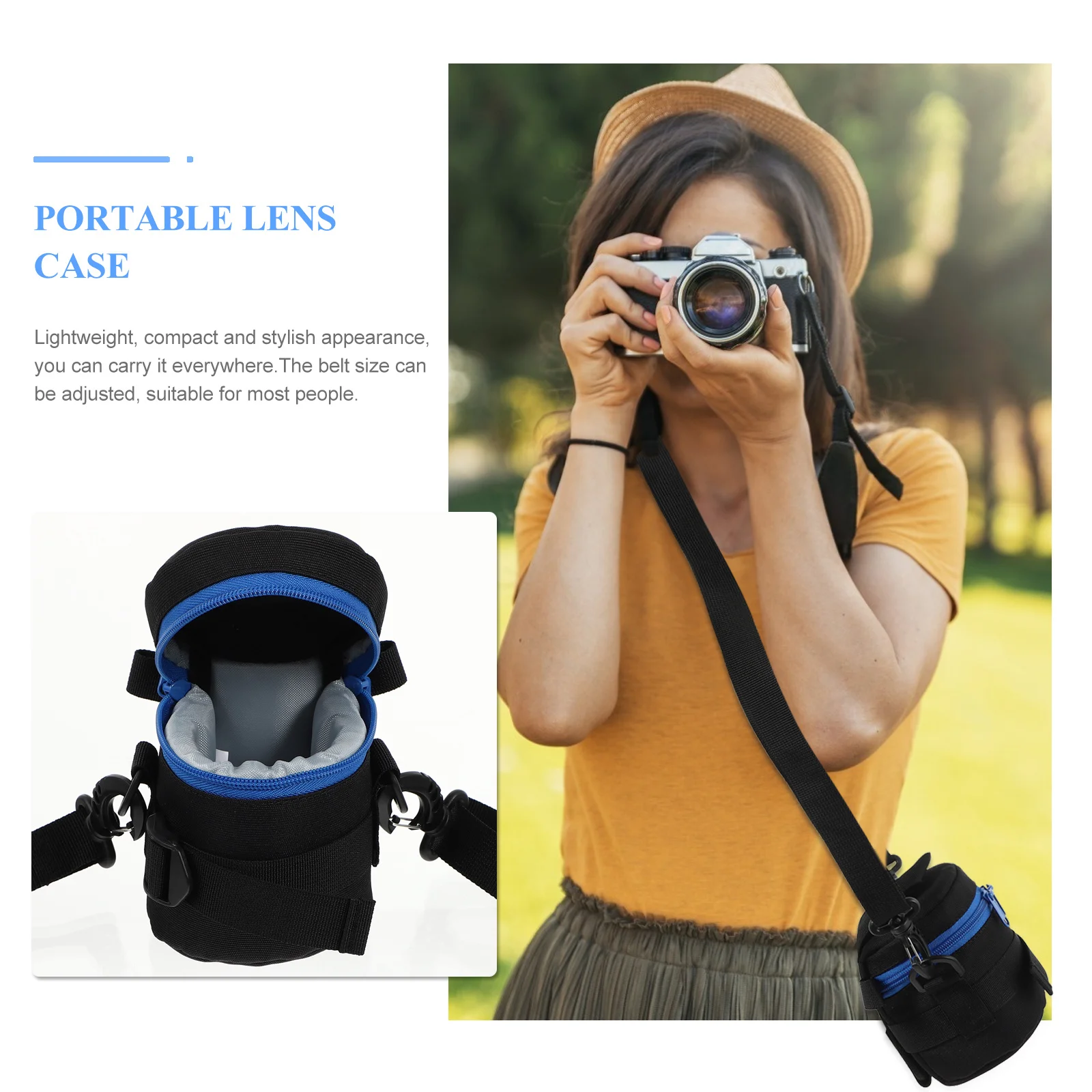 

1Pcs Shockproof Waterproof Lens Pouch Durable Polyester Camera Lens Case Portable Protective Bag Adjustable Belt for Dslr