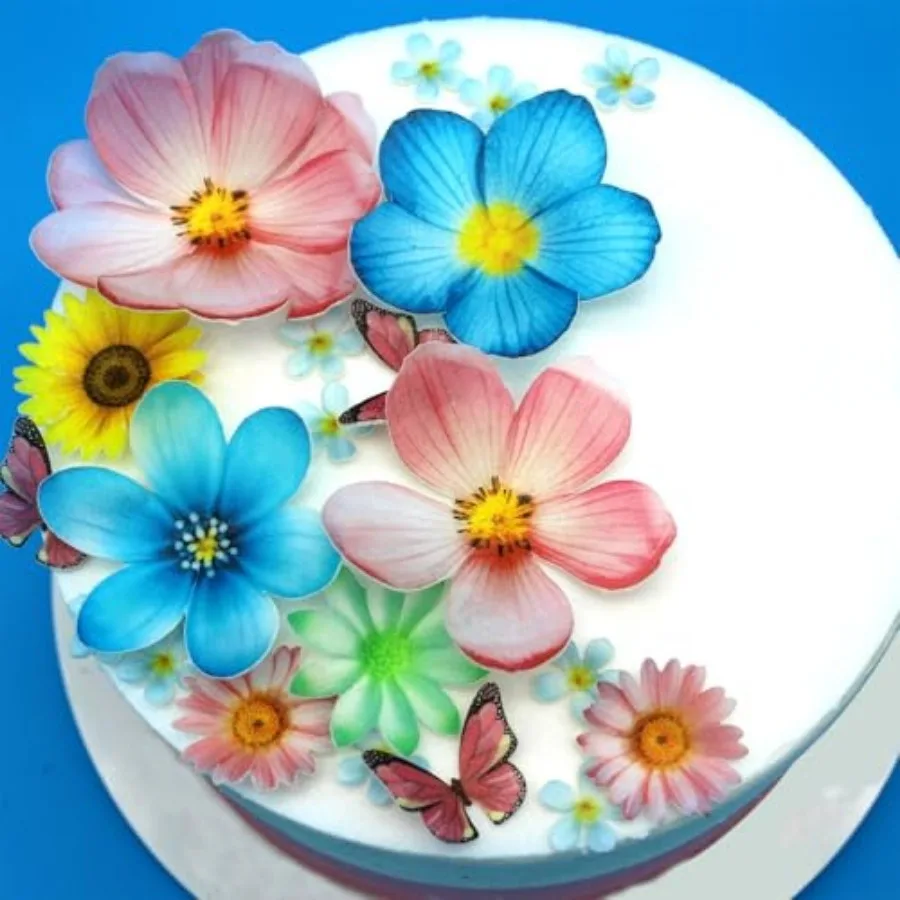56 Piezas de Flores Comestibles para Decoración de Pasteles y Cupcakes, Flores de Cerezo Rosadas de Papel Oblea, Decoración para Bodas y Fiestas Temáticas