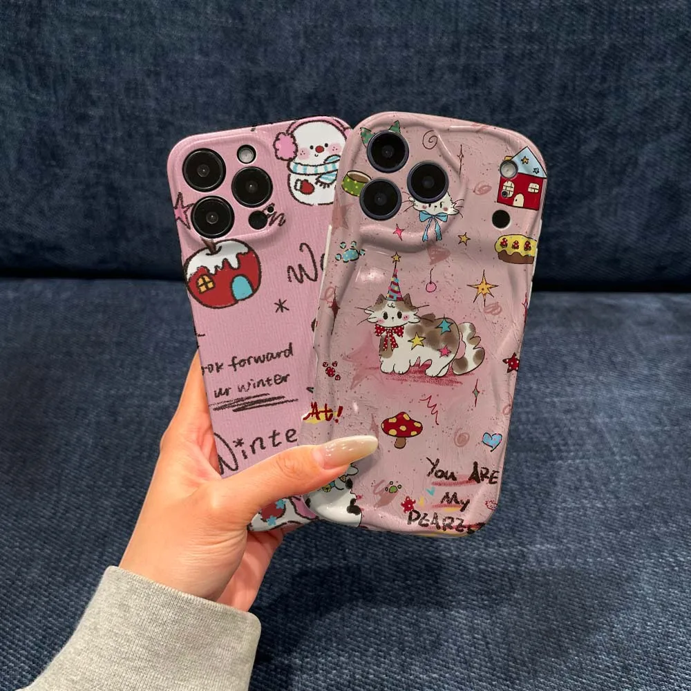 

Cartoon Cat Pattern Design Phone Case For Apple iPhone 11 12 13 14 15 16 17 16E Air Plus Pro Max 2022 Wave Oil Film