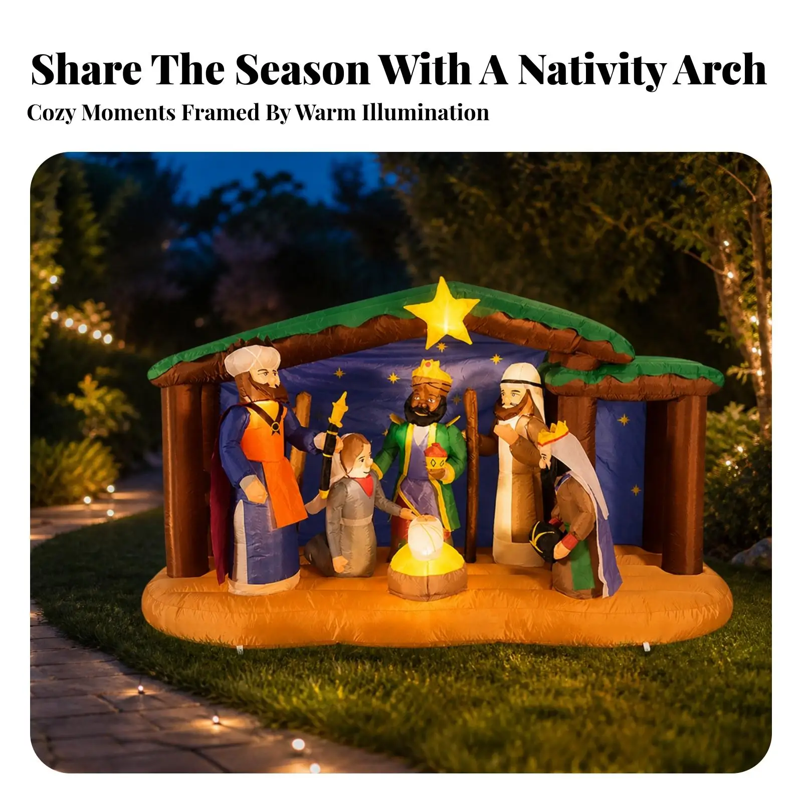 Inflatable Nativity Yard Decoration Outdoor Christmas Inflatable Nativity Scene Self-Inflating Large for Patio, Storefront