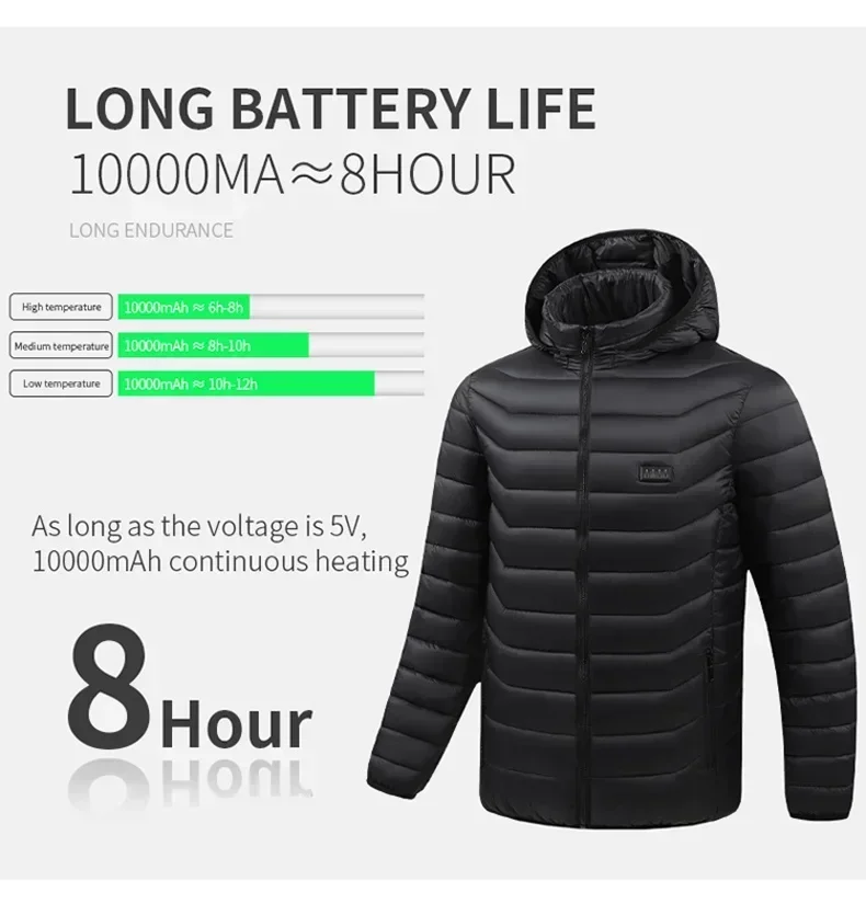 

COMXZ Mens USB Heating Jacket 21 Zone Warm Cotton Coat Hooded Winter Electric Thermal Clothes Fashion Slim Fit Rechargeable