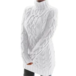 Women's Elegant Cable Knit Sweater Dress Autumn And Winter Turtleneck Mini Dresses Long Sleeve Slim Fit Knitwears Long Pullover