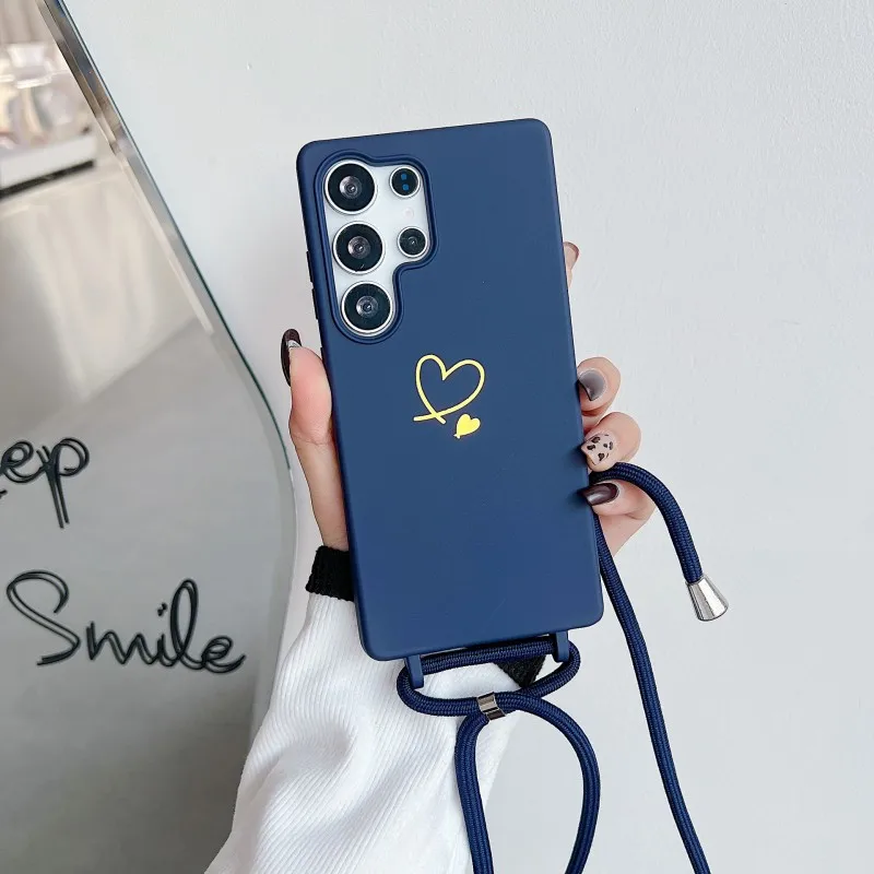 Liefdeskoordje hoesje voor Samsung Galaxy S26 Ultra S25 FE S21 S22 S23 S24 Plus Stootbestendig Candy Crossbody Nekkoordje Zachte hoes