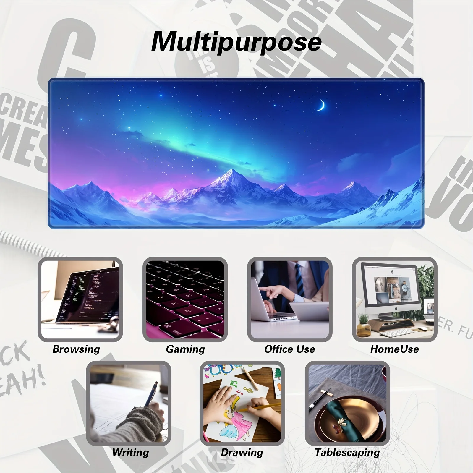 Bachrax XXL ゲーミングマウスパッド 大型拡張テーブルマット 滑り止めゴム オーロラ雪山 ゲームプレーヤーギフト テーブルトップアクセサリー