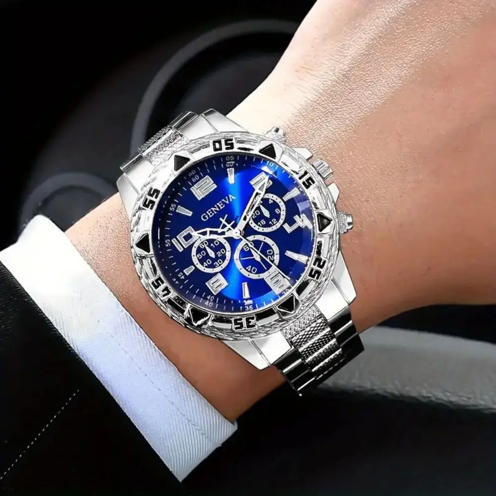Fashion Stainless Steel Watchband Men Wristwatch Luxury Casual Quartz Watch Large Dial Business Watch