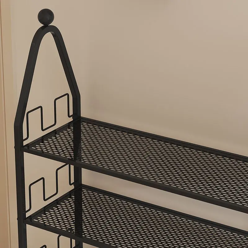 4-Tier Black Metal Shoe Rack Freestanding Shoe Storage Organizer with Side Hanging Hooks Space Saving Shoe Shelf Stand for