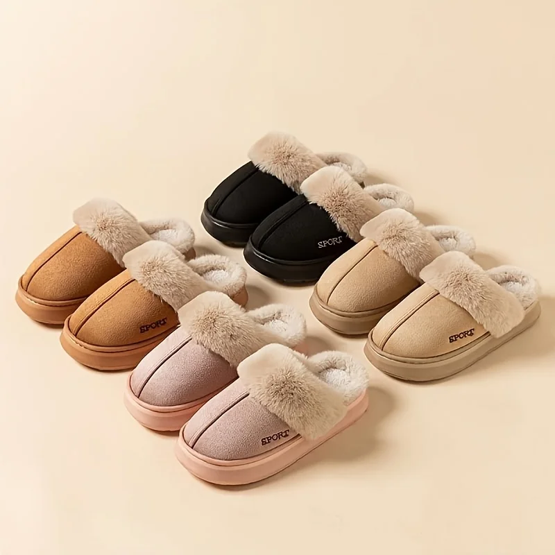 

Warm Sport Faux Suede Cotton Slippers Cozy Indoor Outdoor Winter House Shoes for Men Women