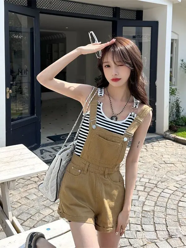 

Slimming Denim Overalls Women's Summer Thin Large Size Faionable orts Pants for Plump Sisters MM