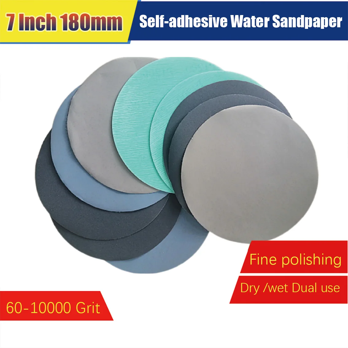 1-20Pcs 7 Inch 180mm Sanding Discs Wet/Dry Sandpaper 60/80/100/120/150/180-10000Grit High Quality Sand Carabiner Round Sand Tray