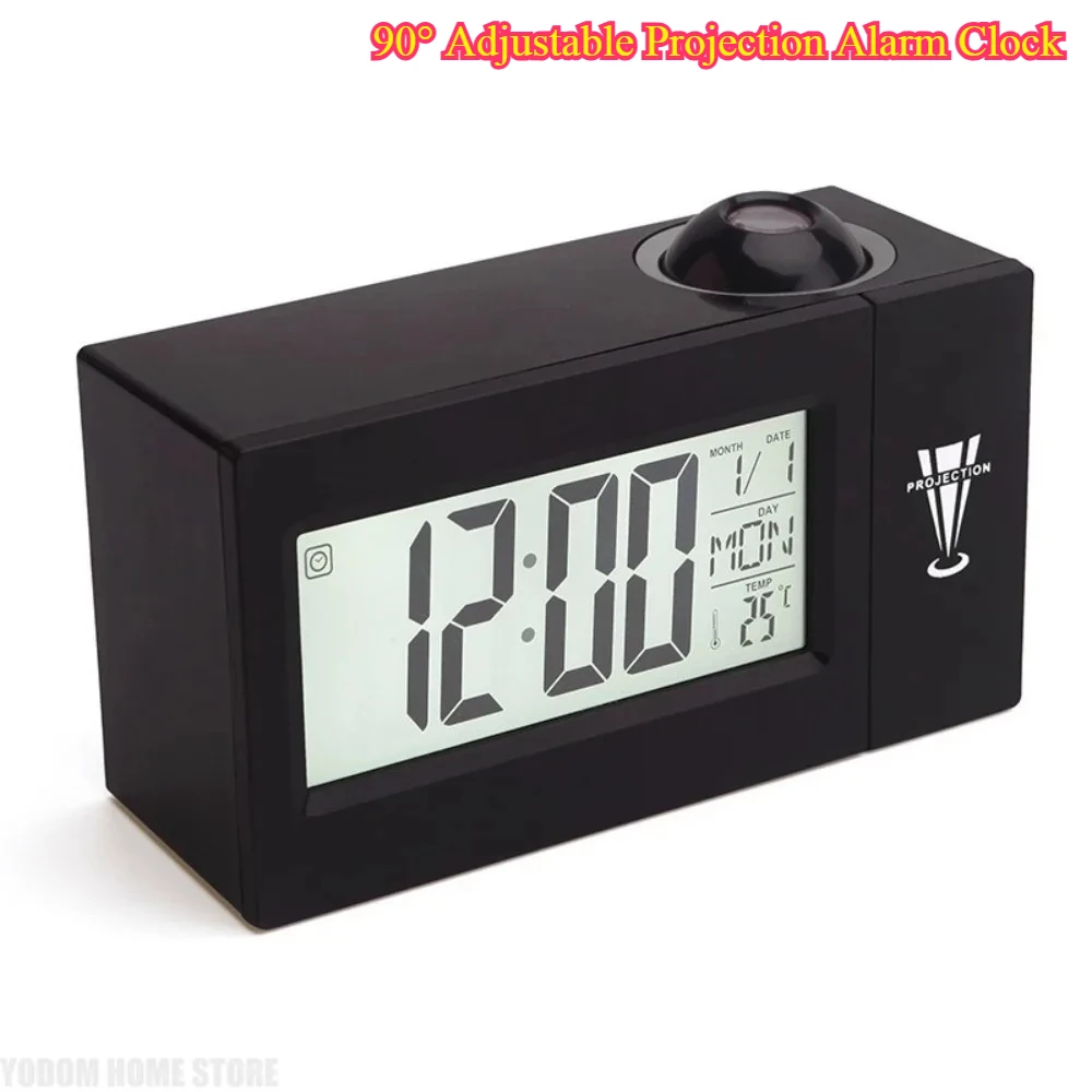 90° Adjustable Projection Alarm Clock - LED Display 12/24H Digital Temperature for Wall